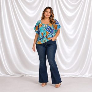 Blusa estampada multicolor plus size