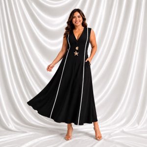 Vestido largo negro de escote en V