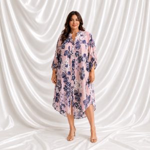 Vestido camisero overside estampado floral lila