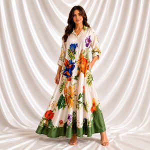 Vestido maxi camisero tropical multicolor