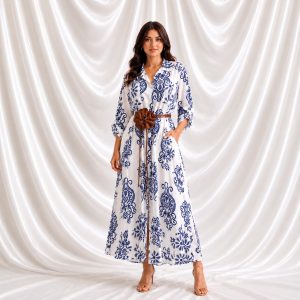 Vestido maxi camisero estampado azul